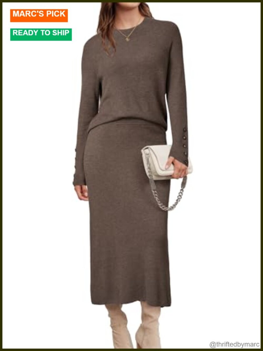 Wool Blend 2 Piece Skirt Set Long Sleeve Knit Lounge